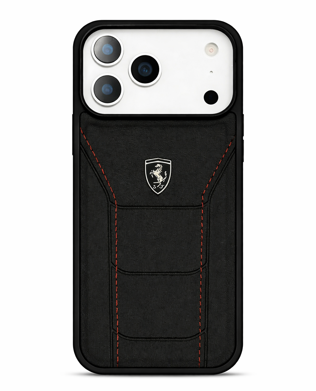 iPhone 17 Pro Max Ferrari Sports Car Heritage Leather Stitched Case - Black