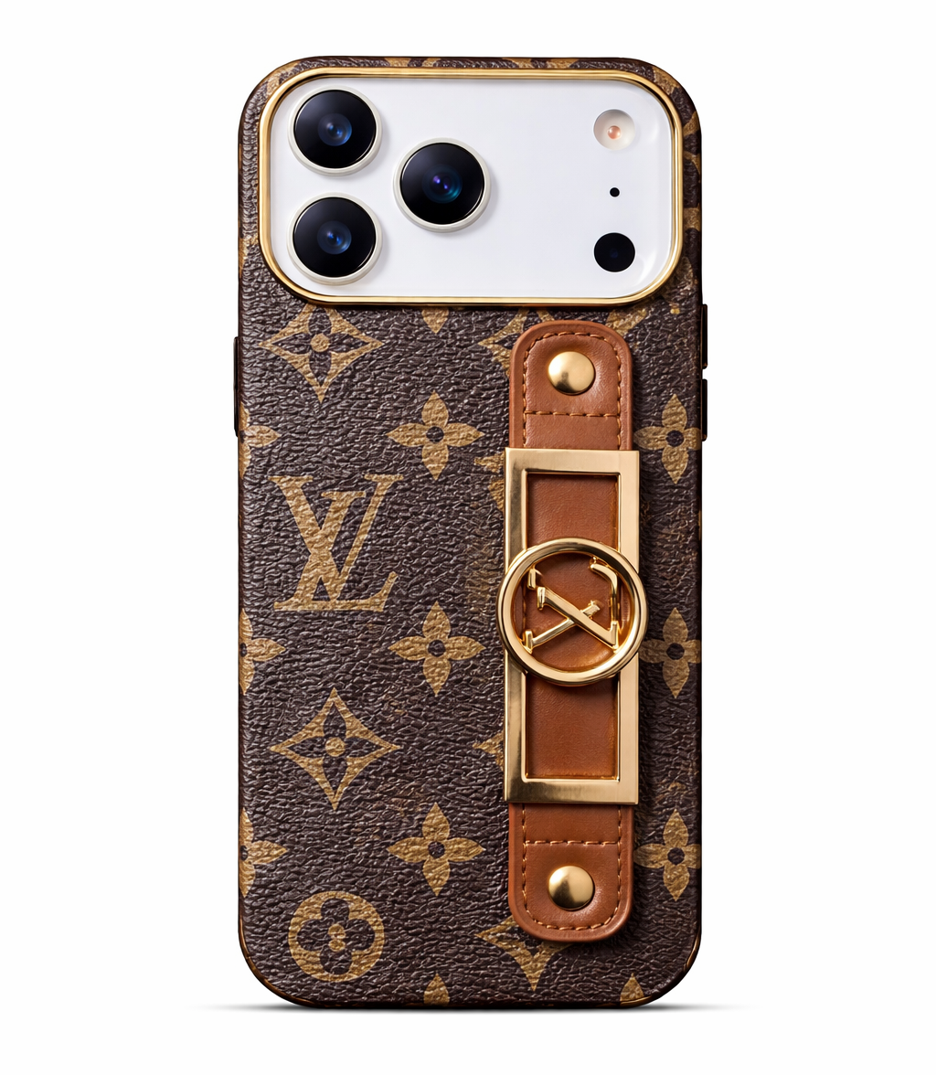 iPhone 17 Pro Max Luxurious Premium Louis Vuitton Leather Case with Belt - Brown.
