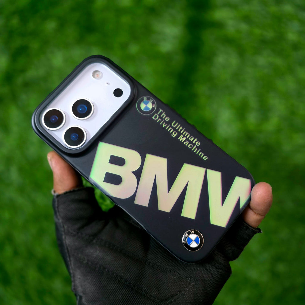 iPhone 17 Pro Max BMW Case, "The Ultimate Driving Machine" Multi Changing Color Case with Real Logo - Black