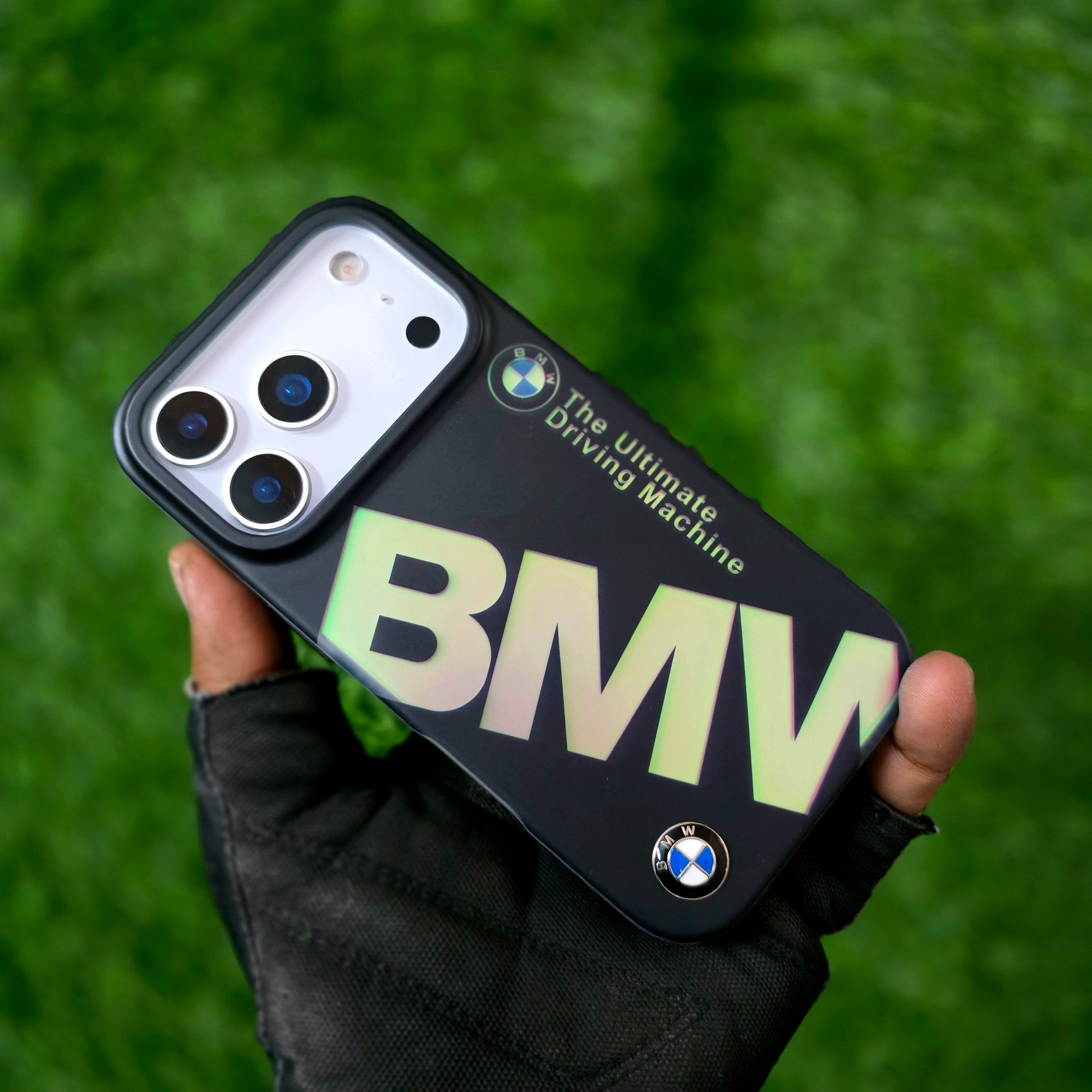 iPhone 17 Pro Max BMW Case, "The Ultimate Driving Machine" Multi Changing Color Case with Real Logo - Black