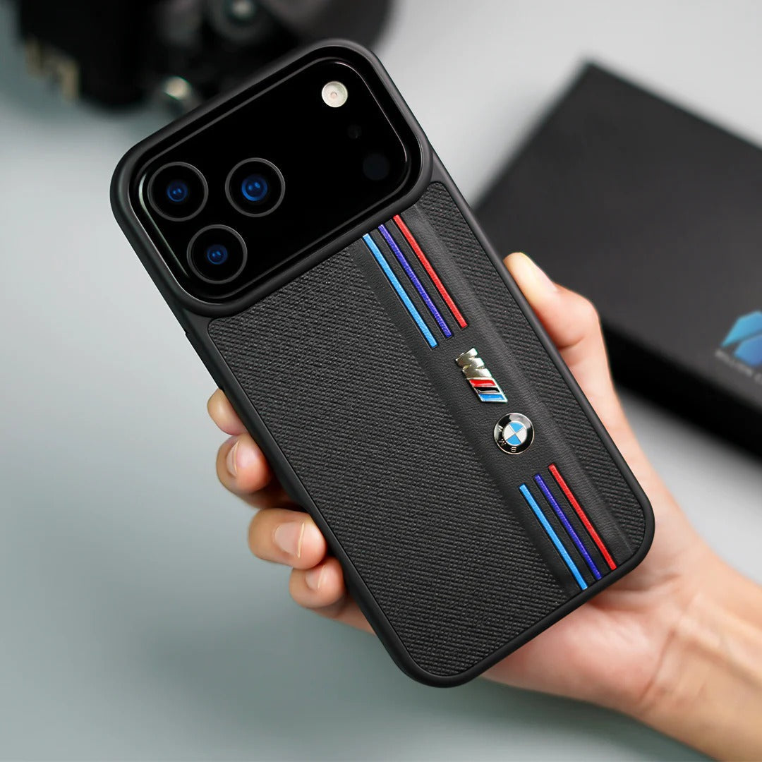 iPhone 17 Pro Max BMW Case, BMW M-Sport Performance Series Leather Back cover - Black