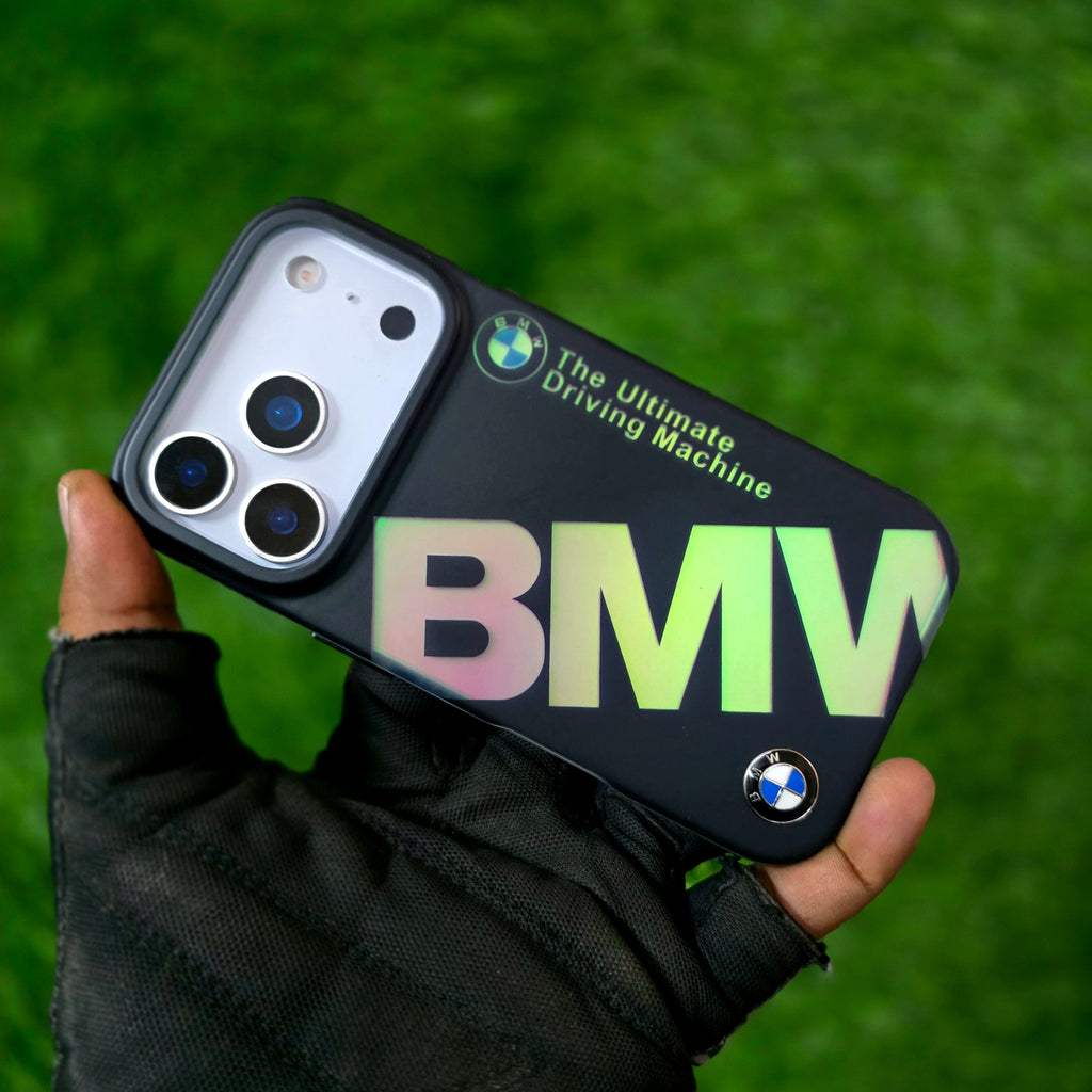iPhone 17 Pro Max BMW Case, "The Ultimate Driving Machine" Multi Changing Color Case with Real Logo - Black